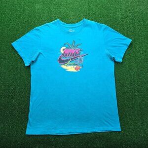 Nike Tee Tshirt Mens Large Gray Teal Blue Beach Island Running Gym Athletic